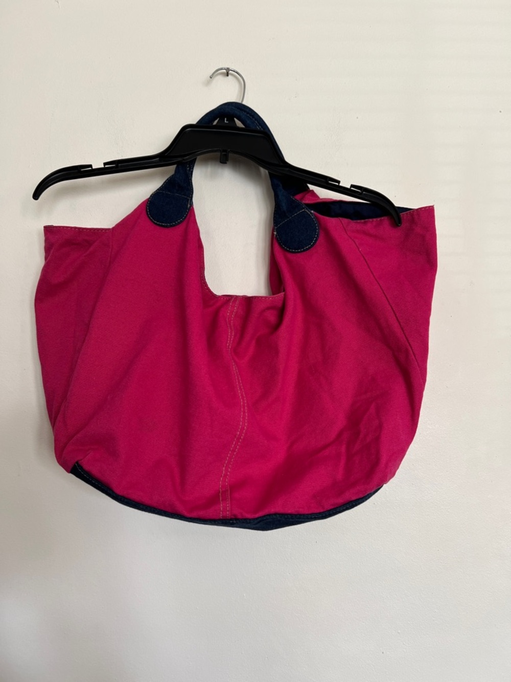 Pink Canvas Tote Bag with Dark Jean Trim